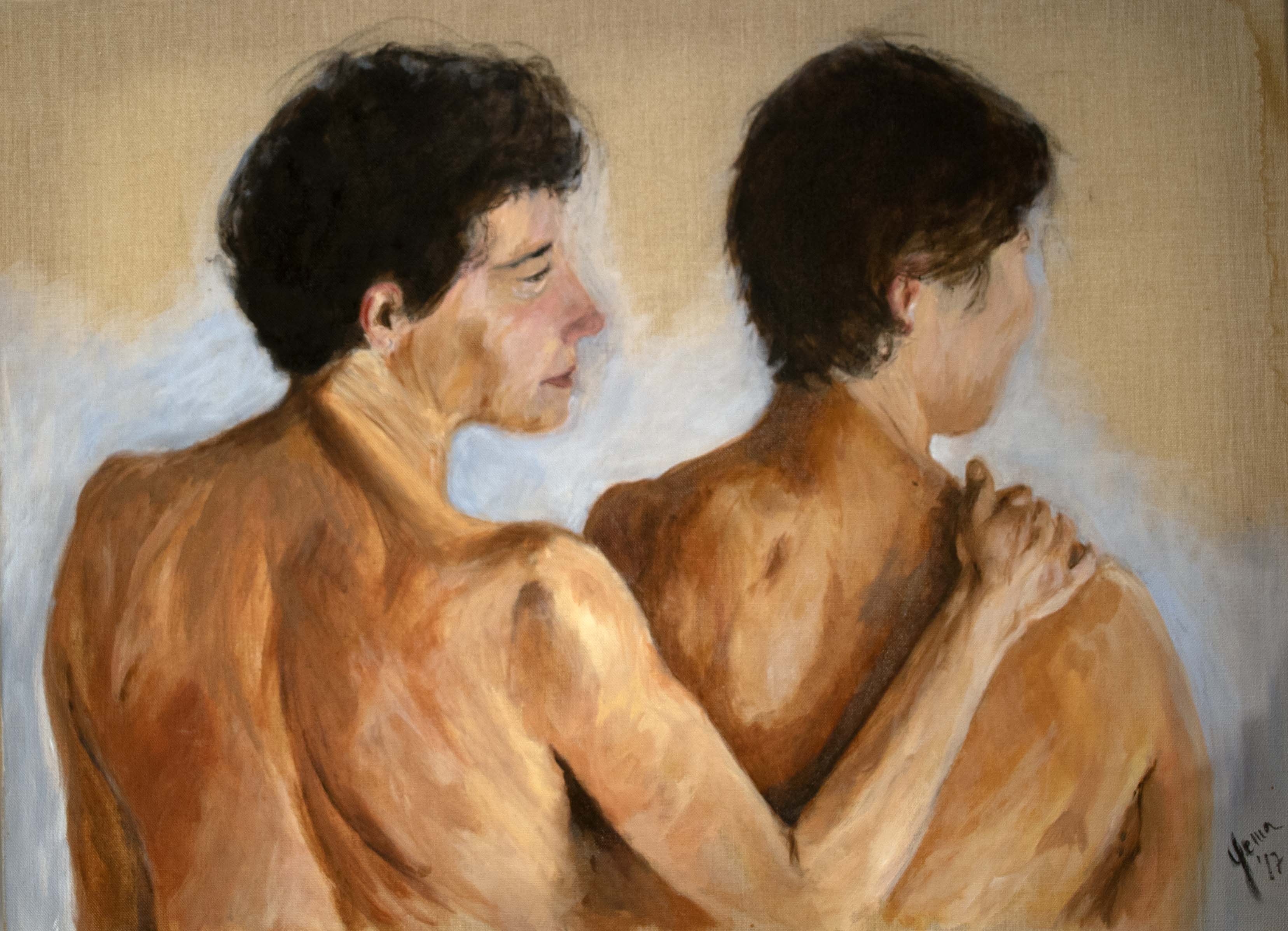 Núria i Gemma d’esquenes — Oli sobre tela